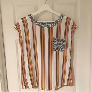 28-Anthro Porridge Striped Floral Cap Sleeve Blouse